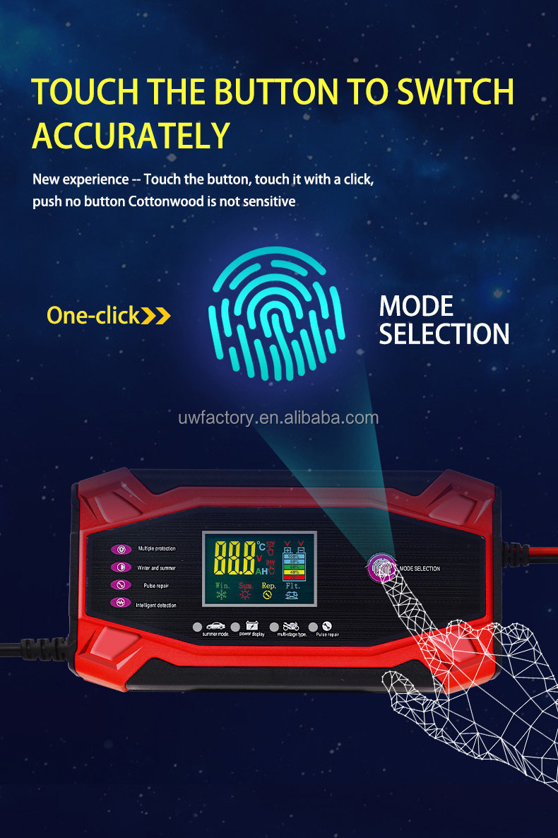 12V 6Amp Touch Screen Pulse Repair LCD Battery Charger for Car Motorcycle Lead Acid Battery Connector Current Protection