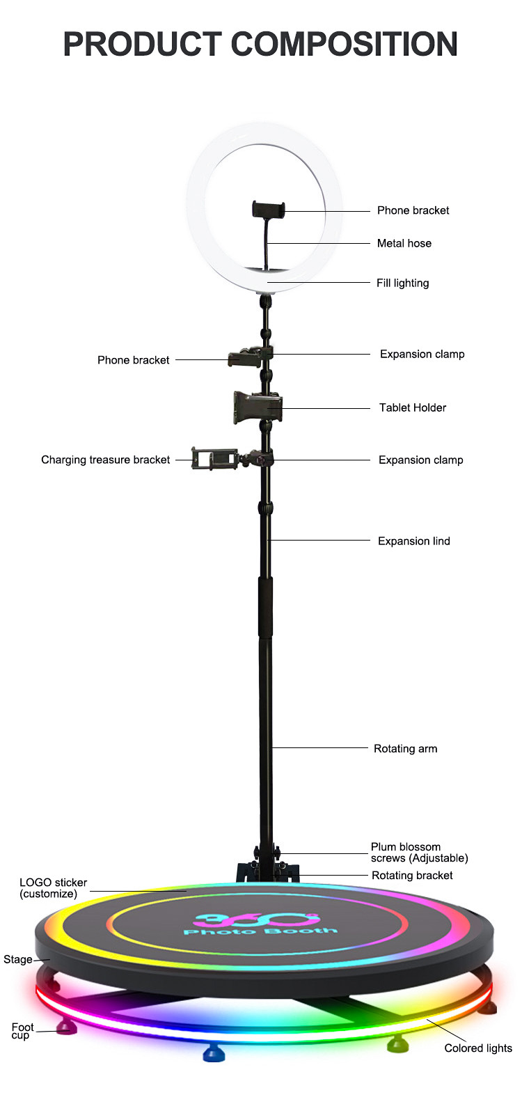 360 Degree Portable Photo Booth Optional Rgb Light 360 Selfie Booth Free Accessories