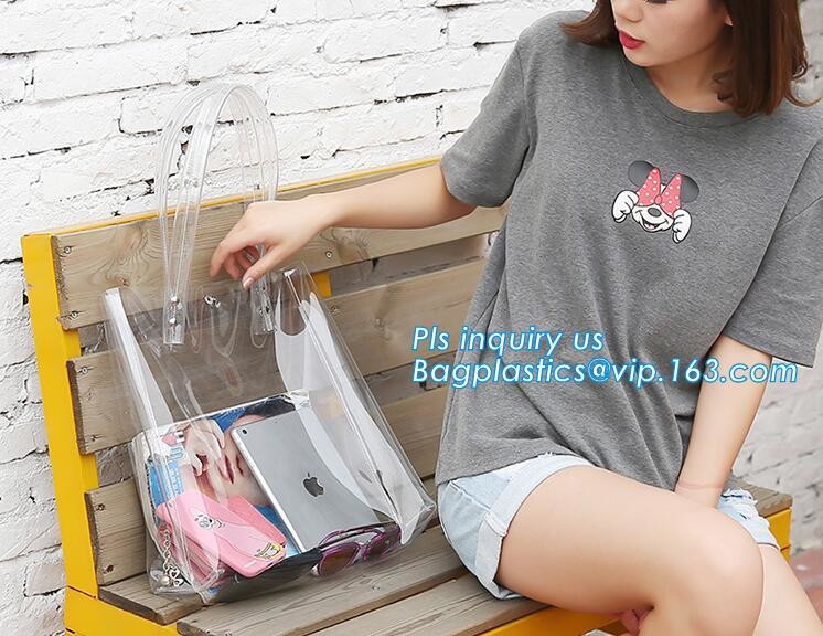 PVC Clear Glitter Chain Shoulder Bag, PVC Shoulder Plastic Beach Bag, clear pvc gift handbags, shoulder beach pvc bags