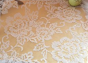 Quality Embroidered Floral Sequin Netting Fabric , Sequin Tulle Fabric For Ivory Wedding Dresses wholesale