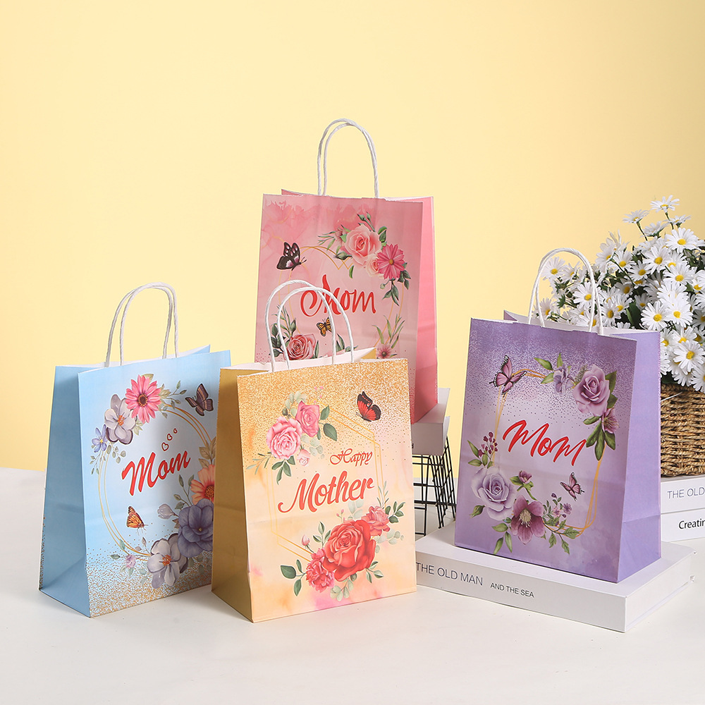 Luxury Packaging Style Brown Kraft Paper Tote Bag for Mother's Day Celebration