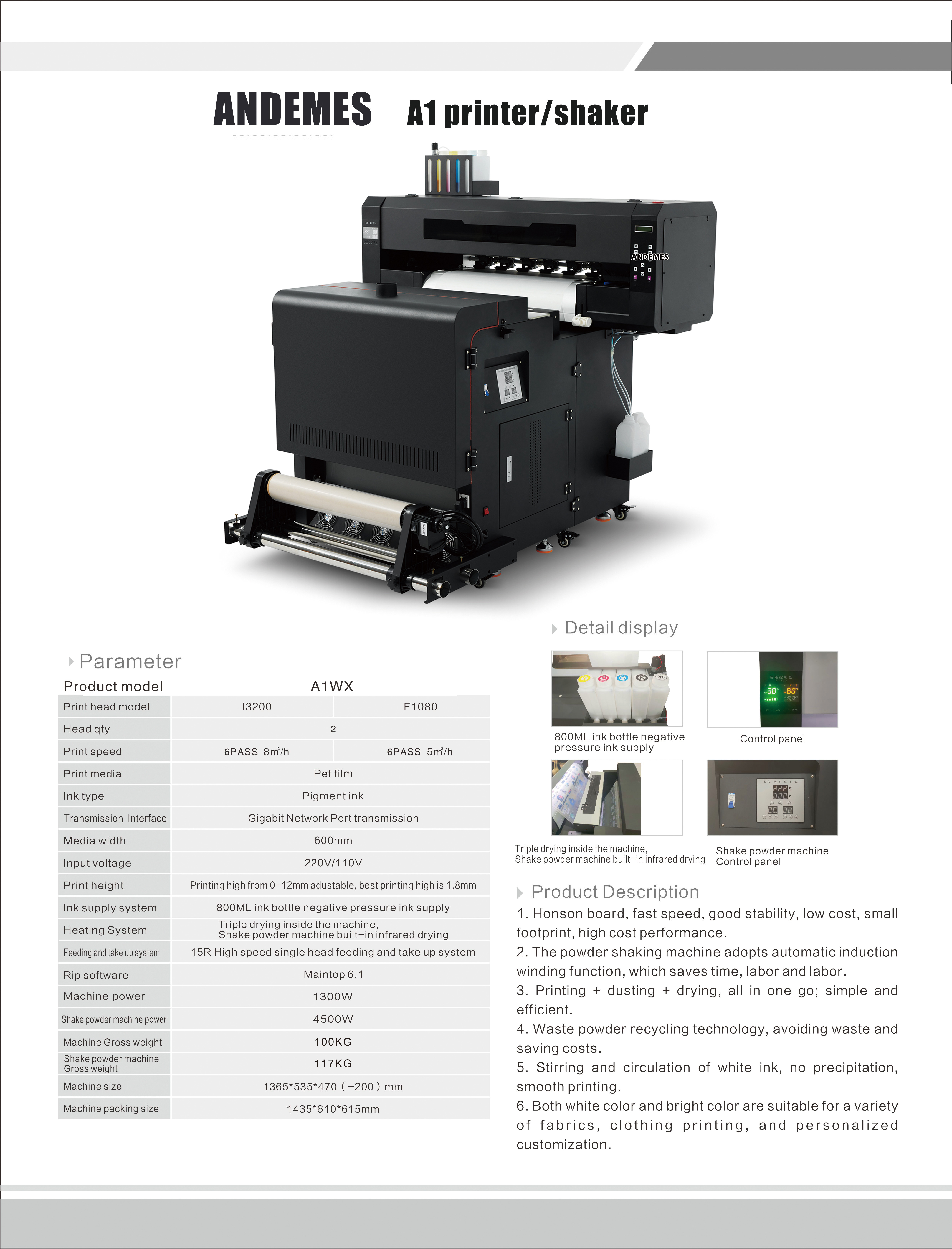 All in 1 High Speed I3200 DTF Printer with Dual Head and 60cm*100m Heat Transfer Film