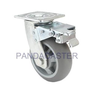 Quality 150mm Heavy Duty Casters Gray Thermoplastic Rubber Wheels With Brake wholesale