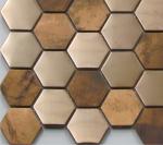 Metallic Copper Mosaic Tile Backsplash , Hexagon Stainless Steel Subway Tile