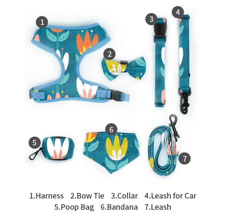 Polyester Leopard Print Pet Harness Sets Logo Adjustable Collar Leash Mesh Dog Harness