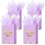 Folding Custom Thank You Flat Bottom Kraft Paper Gift Bags With Handles Thank