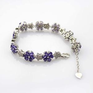 Quality Sterling Silver Link Flower Amethyst Cubic Zircon Tennis Bracelet(B01PURPLE) wholesale
