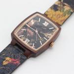 Square Mens Black Leather Watch Eco Friendly Cork Band No Harm To Skin