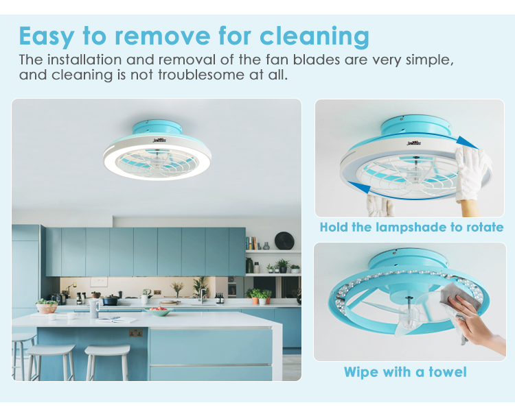 Large Air Flow 20 Inch Blue Finish LED Ceiling Fan for Bedroom Modern Design