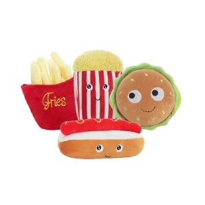Quality Food Pet Dog Chew Toy Cotton Rope Squeaky Dog Toy Set Hamburger Chips Hot Dog wholesale