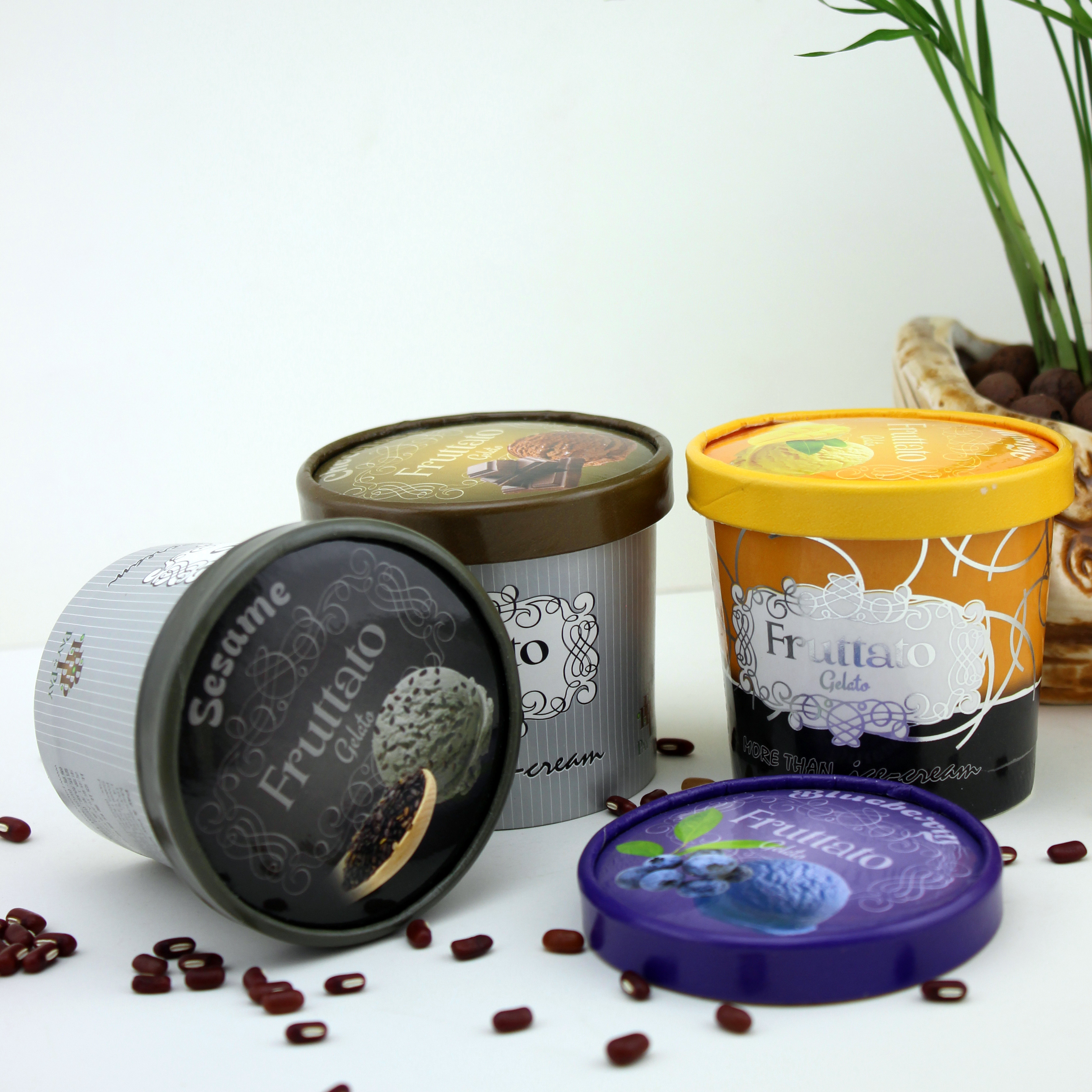 PE Coated Ice Cream Paper Cup With Lid Plastic Spoon Double Wall Packaging