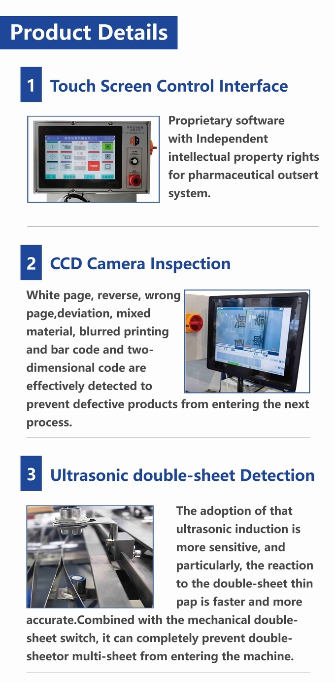 AOQI High Quality Folded Leaflet Paper Folding Outserts System For Pharmaceutical Industry