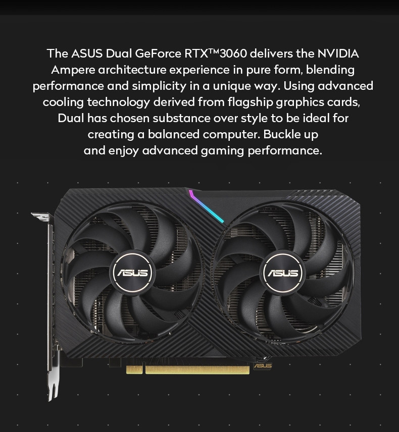 ASUS RTX 3060 Graphics Card 12gb Gddr6 PCI Express 4.0 Video Playback DUAL-RTX3060-012G