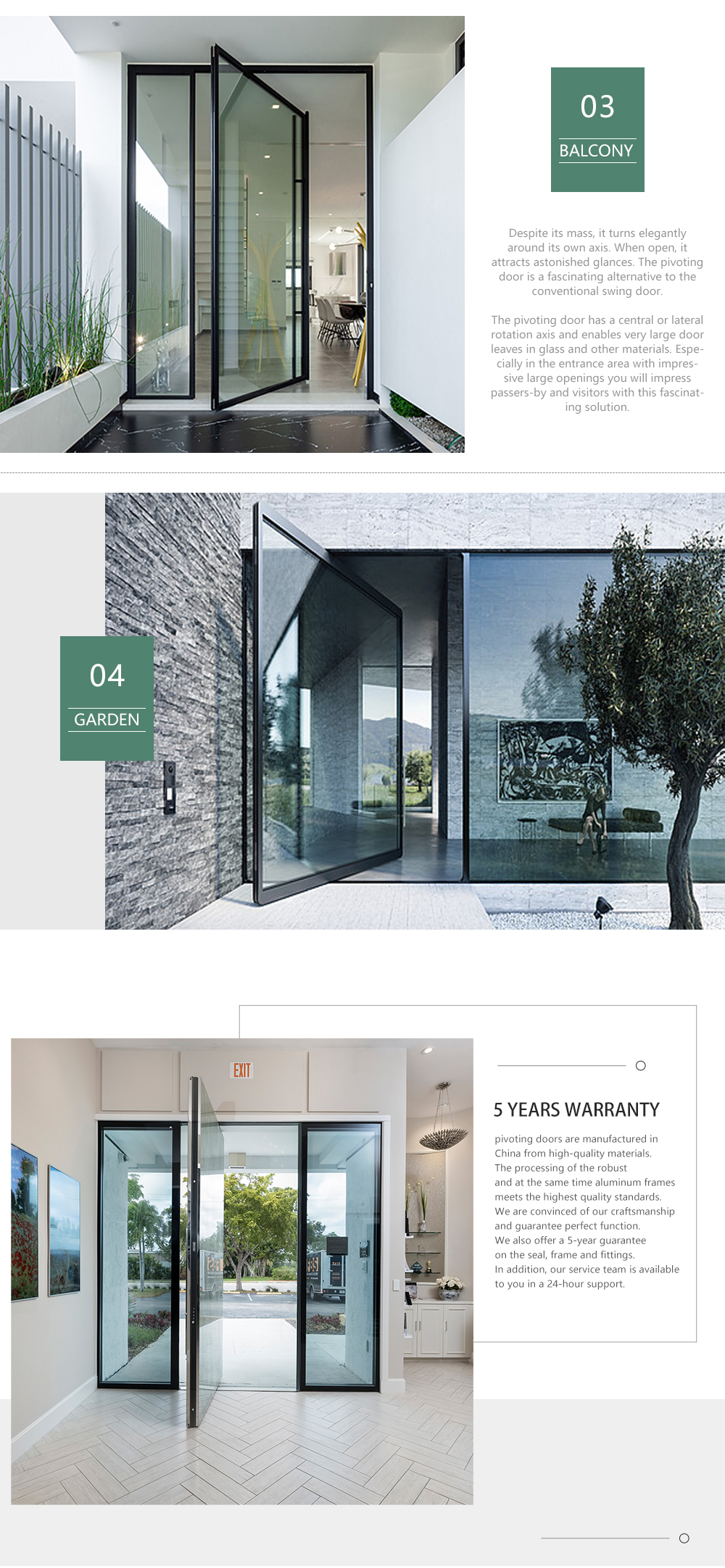 Waterproof Exterior Aluminum Glass Doors Sound insulation 2.0mm Frameless Aluminium Doors