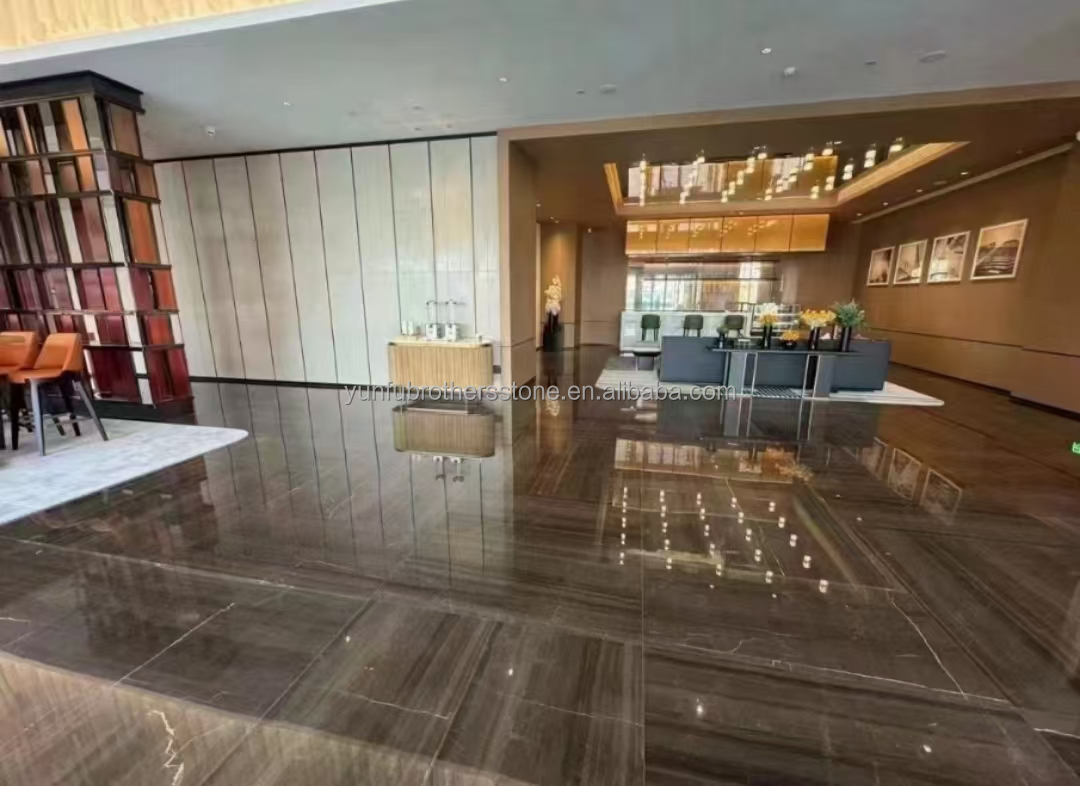 Hotel Interior Decoration 45 Degree Grey Marble Big Slab and Italian Glazed Materials