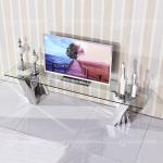 Clear 12mm Stainless Steel TV Stand Tempered Glass Top Living Room Furniture
