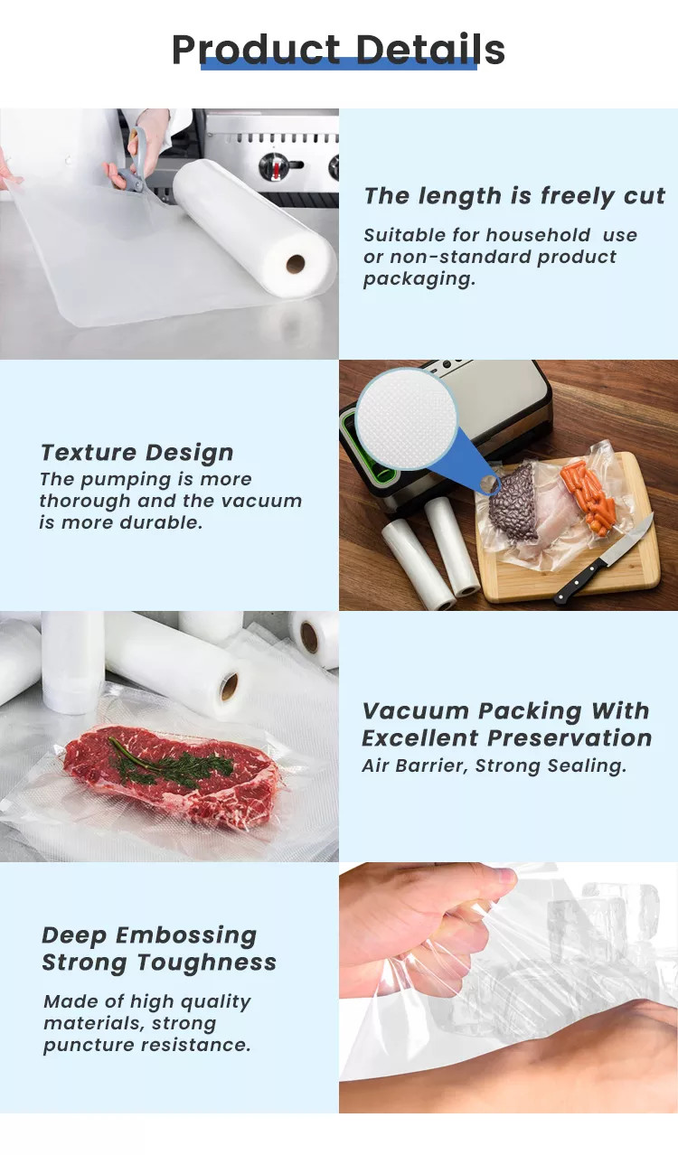 Wholesale Food Saver Vacuum Food Sealer Embossed Vacuum Packing Bag Roll