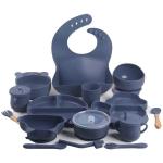 Dark Blue Rubber Silicone Plate Set Feeding Bottle Bib Plates Biodegradable