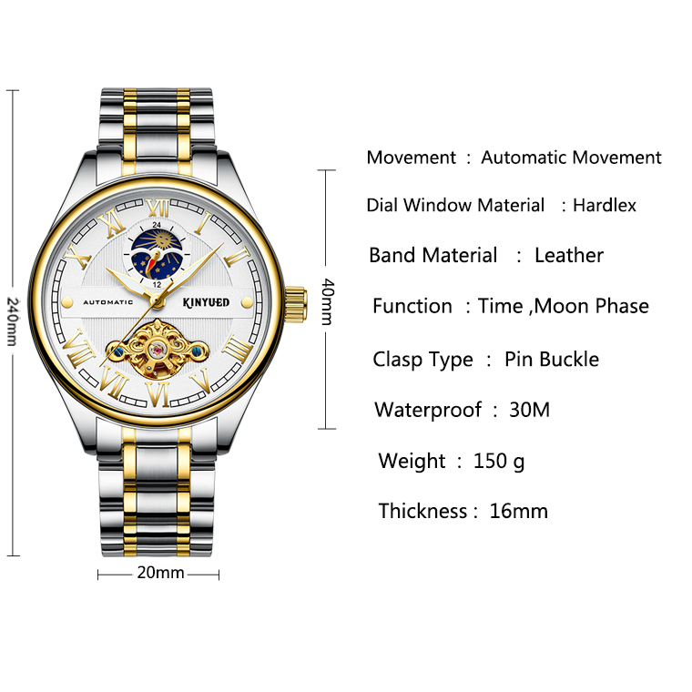 KINYUED men's automatic mechanical watch tourbillon waterproof mechanical wristwatches
