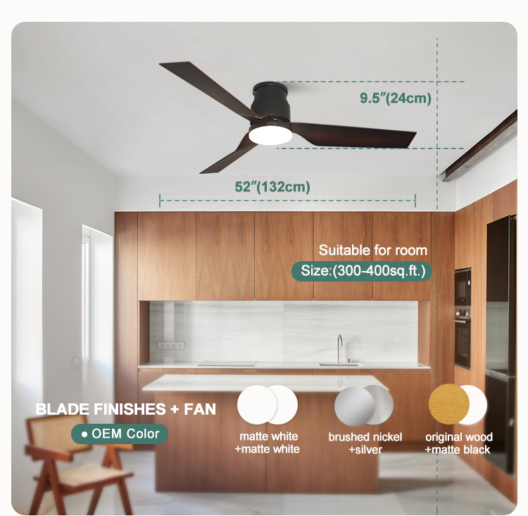 5 Speed Choice Plastic Blades LED Ceiling Fan with Light Flush Mount and Low Profile