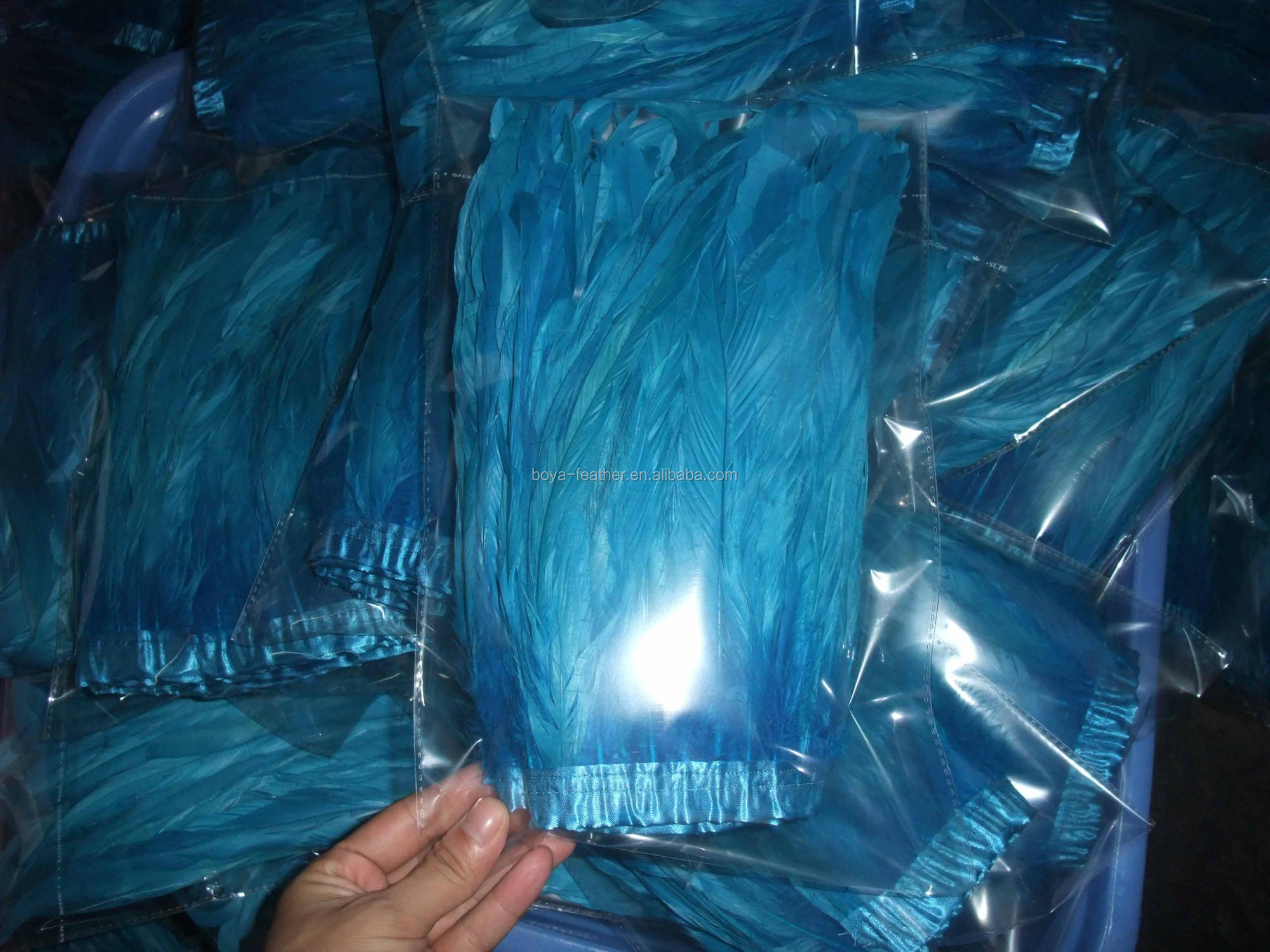 Event Party Supplies 10-12 inch Cock Coque Feather Fringe Trim with Satin Ribbon Tapes