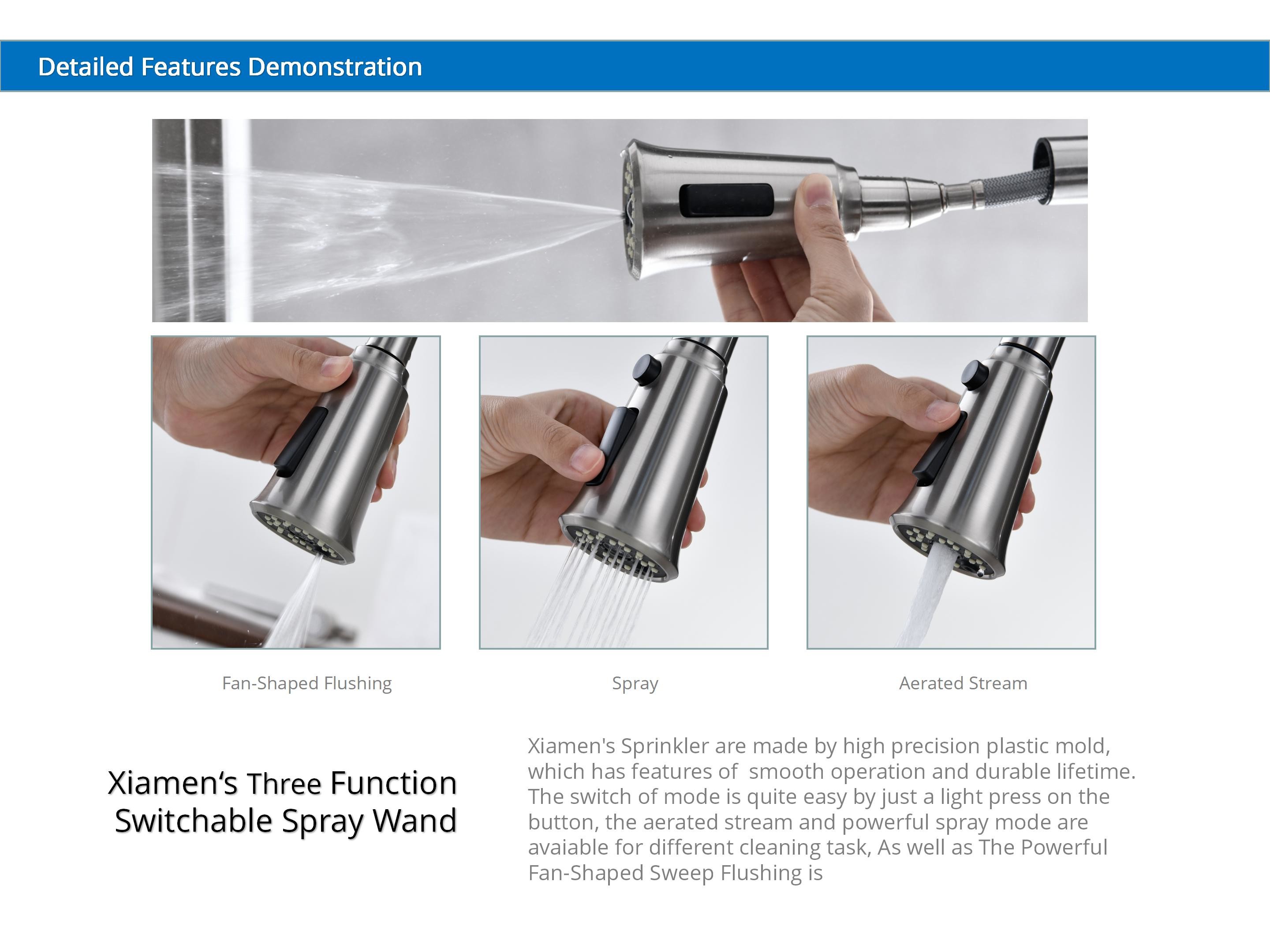 High Arch One Touch Kitchen Faucet Anti Clogging Nozzle Kitchen Pull Out Tap