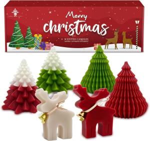 China Christmas Scented Candles Gift Set Elk & Christmas Tree Shaped Handmade Soy Wax Xmas Aromatherapy Candle on sale