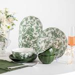Restaurant Occasion Luxurious Green Ceramic Dinner Set With Flower Design