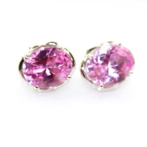 Quality 925 Silver Jewelry 8mmx10mm Oval Pink Cubic Zircon Earrings (PSJ0433) wholesale