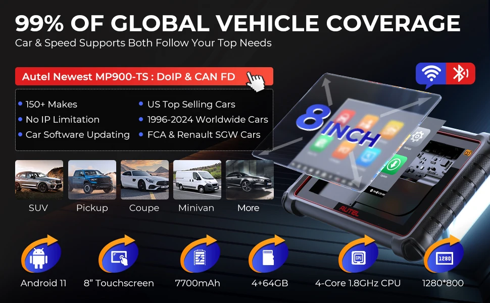2024 Autel MaxiPRO MP900TS MP900 TS OBD2 Diagnostic Scanner TPMS Programming Coding Tools 8 inch 40 Service