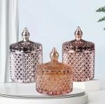 Wholesale High Quality Crystal Geo Cut Glass Empty Candle Jars Holders With Lid