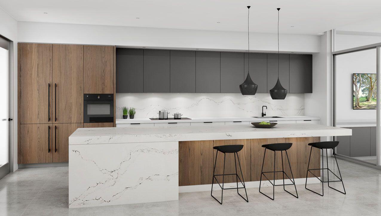 Waterproof L Shape Kitchen Cabinet Set with Modern Design and Quartz Stone Countertop
