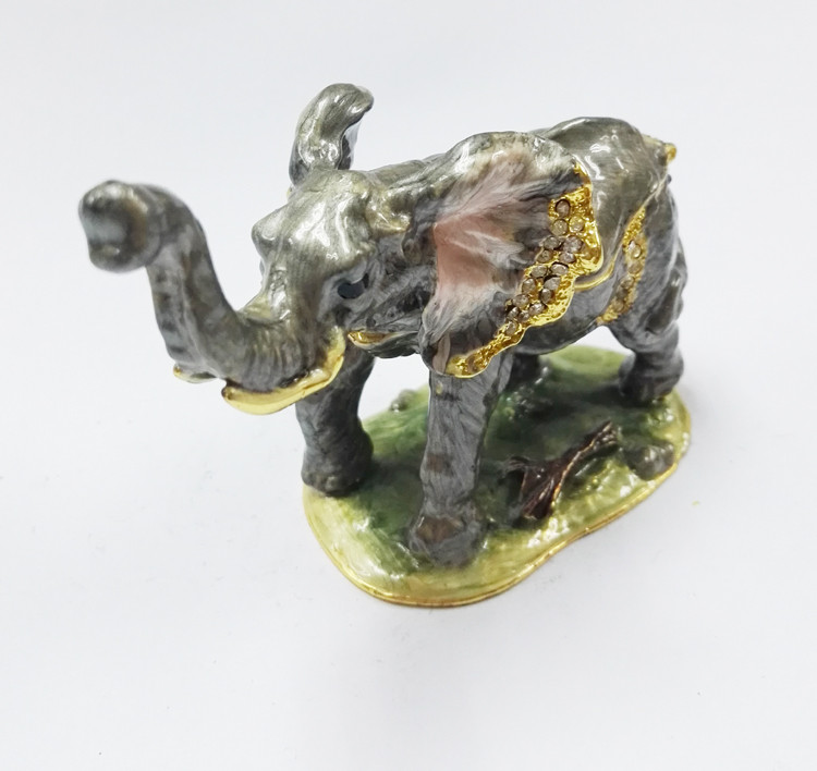 Handmade Pewter metal Trinket Box rhinestone enamel Elephant Decorative jewelry Box