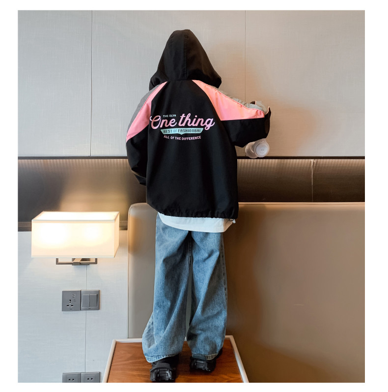 Spring Autumn Warm Childrens Coats Black Monogrammed Print For Girls Aged 4-16