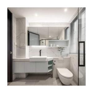 Quality Wooden Wall Mounted Bathroom Cabinet Slab Basin and LED Light Mirror 38-46 inch Width wholesale