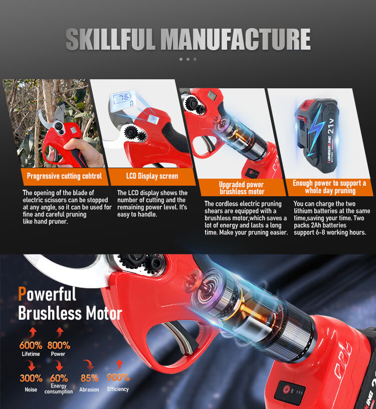 Lithium Battery Professional Electric Pruning Shear Charging Garden Bypass Power Shears