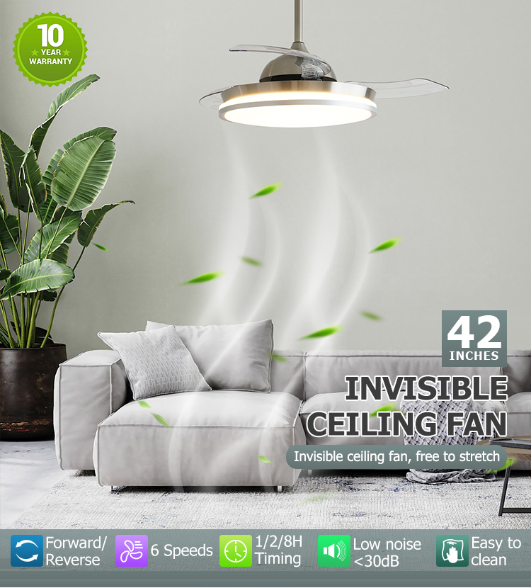 Retractable Ceiling Fan for Child Room Invisible Design Remote Control Safety Features