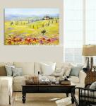Modern Abstract Landscape Oil Painting Yellow Red Tuscany Village Companies