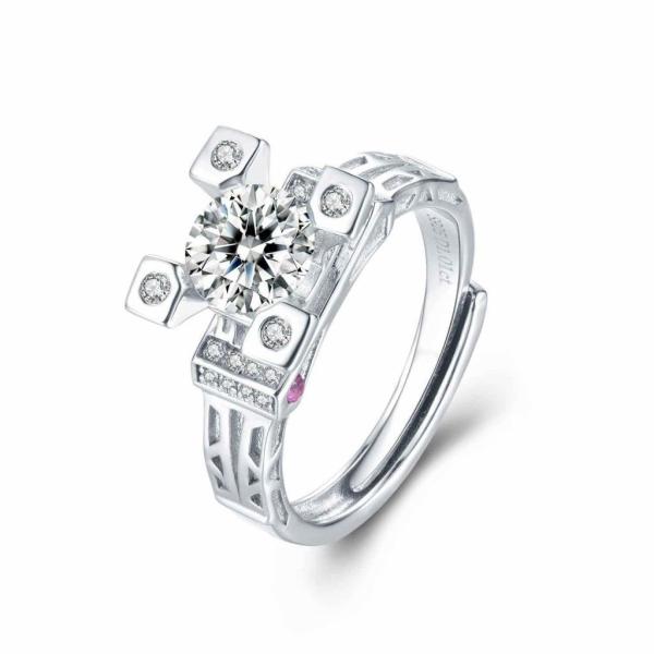 1Carat Solitaire Engagement Moissanite Jewelry Ring Four Claws 925 Sterling