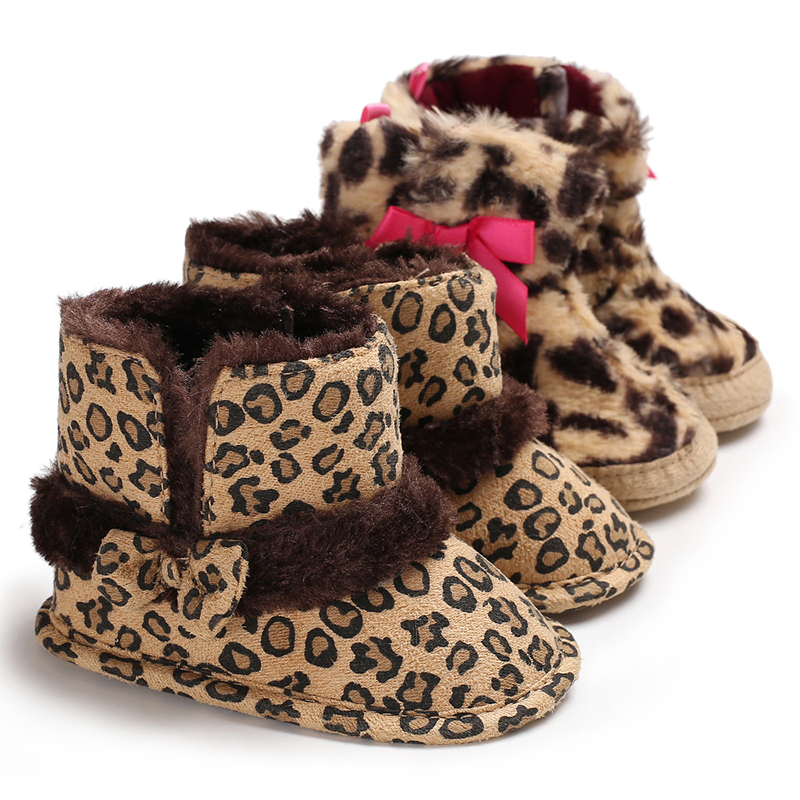 Wholesale Velvet bow Leopard print indoor booties Newborn shoes baby boots