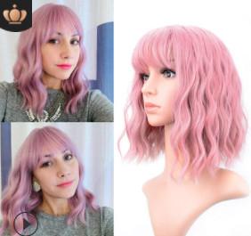 Quality Chemical Fiber Ombre Human Hair Extensions Curly Waves Short Pink wholesale
