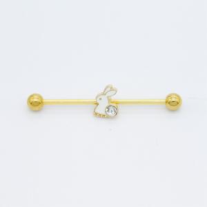 Quality Gold Plated Cute Industrial Piercing Earrings Crystal Rabbit Pendant 38mm wholesale