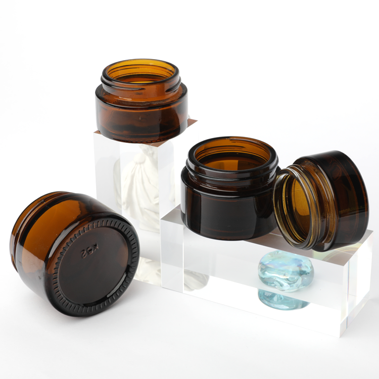30g 1oz Round Amber Glass Cream Jars Cosmetic Containers With Screw Cap