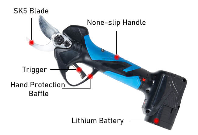 21V Lithium Battery Electric Pruner Shears Ergonomic Cordless Pruning Shears