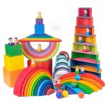 30cm Pine Wooden Blocks Toys Rainbow Building Blocks Tower Toys