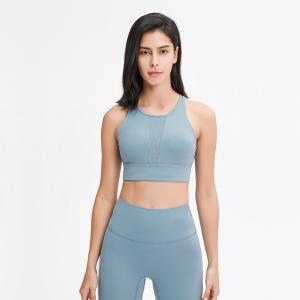 Quality Mesh Stitching Womens Sports Bra Pull Round High Neck Gathered Shockproof wholesale