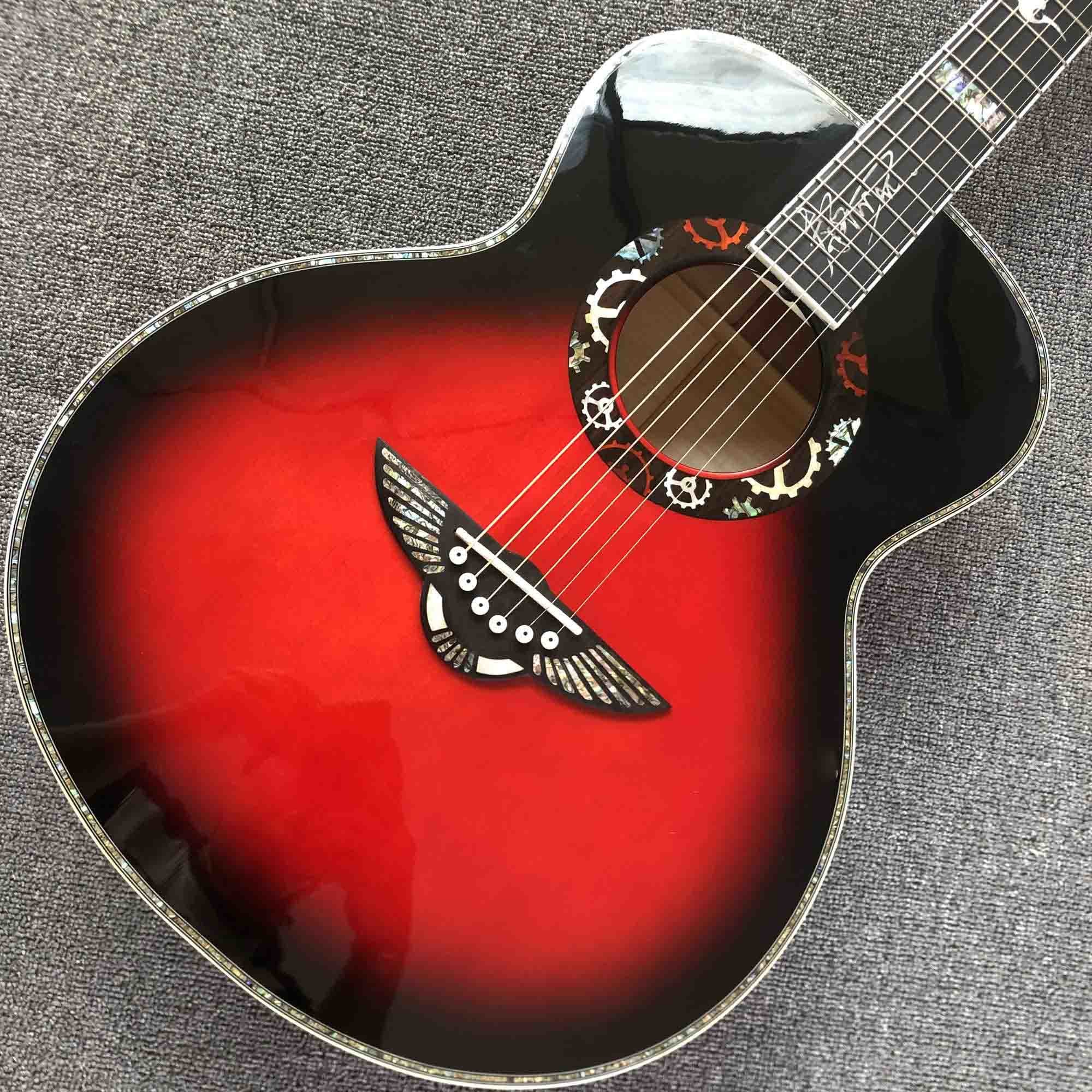 Custom Solid Spruce Top Ebony Fingerboard Real Abalone Shell Binding Inlay 40 Inches Flamed Maple B side Acoustic Guitar