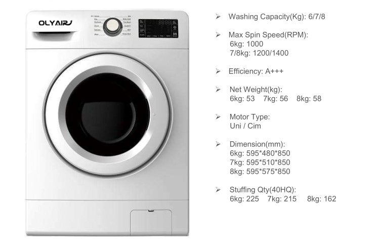 Front loading washing machine 6kg with LED display A+++ 6/7/8kg