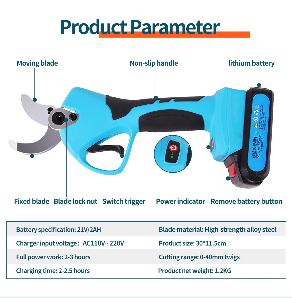 Swansoft New Type 4.0CM Cordless Electric Pruner Eletric Pruning Shears for Vineyard and Orchard with LED Screen Display