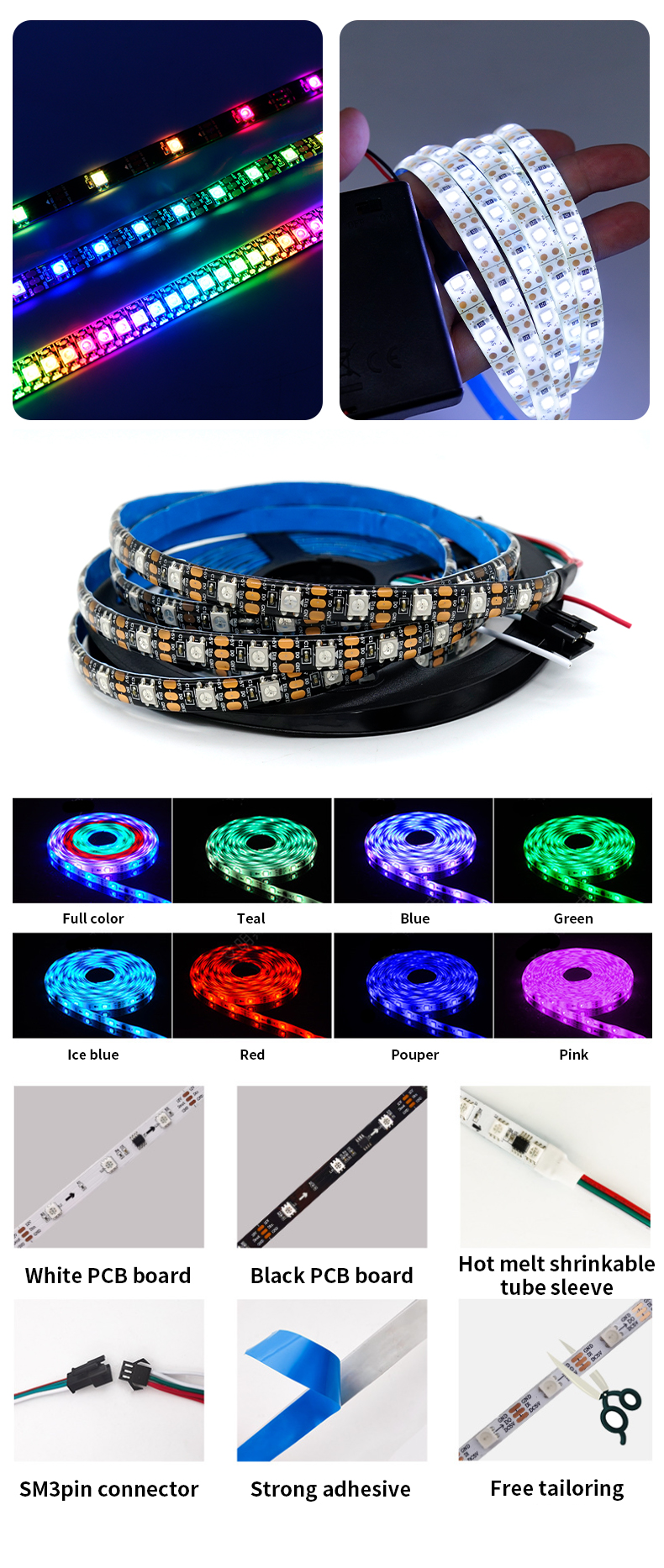 12v Wifi Controlled Flexible SMD 5050 2835 RGB LED Strip Light for Holiday Lighting